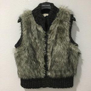 Loft Cable Knit & Fur Black Vest Size M/L